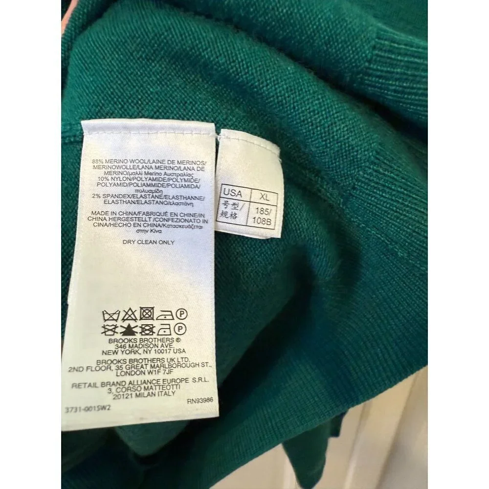 Brooks Brothers 365 Green Extra Fine Merino Wool V-Neck Mens Sweater - XL